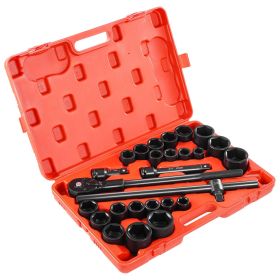 3/4 in Drive Impact Socket Set, 27 Pieces SAE 7/8 in to 2 in and Metric 22 mm to 50 mm, 6 Point Cr-V Alloy Steel for Auto Repair