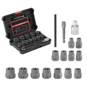 Bolt Extractor Kit, 16 Pieces Impact Bolt & Nut Remover Set with Adapters and Pin Punch, Solid Storage Case, Cr-Mo Steel for Removing Damaged, Ru