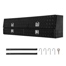 Contractor Truck Tool Box, 81.5 x 21 x 13 in, Black Tread Aluminum TopSider Toolbox with Two Lower Drawers, Flip Up Door