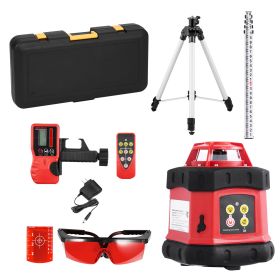 Rotary Laser Level Kit, 984ft 360-Degree Self Leveling Red Horizontal Laser Transit,with Tripod,Receiver,Remote Control, Scale, Toolcase