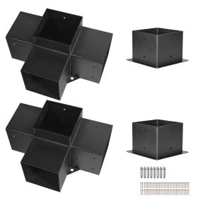 Pergola Bracket Kit, 6x6 Inch (Inner Size 5.5x5.5), 2 Pcs 4-Way Heavy Duty Corner Bracket Woodworks DIY Post Base Kit