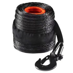 Synthetic Winch Rope, 3/8 Inch x 100 Feet 26,500 lbs Synthetic Winch Line Cable Rope with Protective Sleeve + Forged Winch Hook + Pull Strap