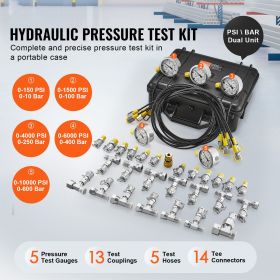 Hydraulic Pressure Test Kit, 10/100/250/400/600bar, 5 Gauges 13 Couplings 14 Tee Connectors 5 Test Hoses