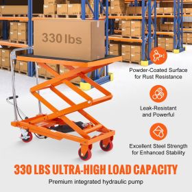 Hydraulic Lift Table Cart, 330lbs Capacity 50" Lifting Height, Manual Double Scissor Lift Table with 4 Wheels and Non-slip Pad