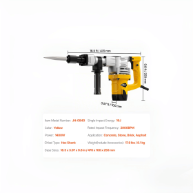 Demolition Jack Hammer, 1400W Electric Jackhammer Heavy Duty, 2900 BPM Jack Hammer Concrete Breaker, with 1 Point Chisel, 1 Flat Chisel, Storage