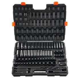 Impact Socket Set 130 Piece 3/8" & 1/2" - SAE & Metric Drive Socket Set - 6 Point Cr-Mo Alloy Steel for Auto Repair - Easy-to-Read Size Markings