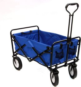 Heavy Duty Steel Frame Collapsible Folding 150 Pound Capacity Outdoor Camping Garden Utility Wagon Yard Cart, Blue