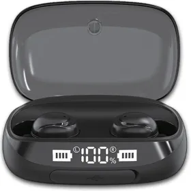 TWS True Bluetooth 5.0 Wireless Earbuds with 2000mAh Charging Case (Color: BLACK)