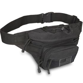 EDC Hunting Tactical Fanny Pack with USA Flag Patch (Color: BLACK)